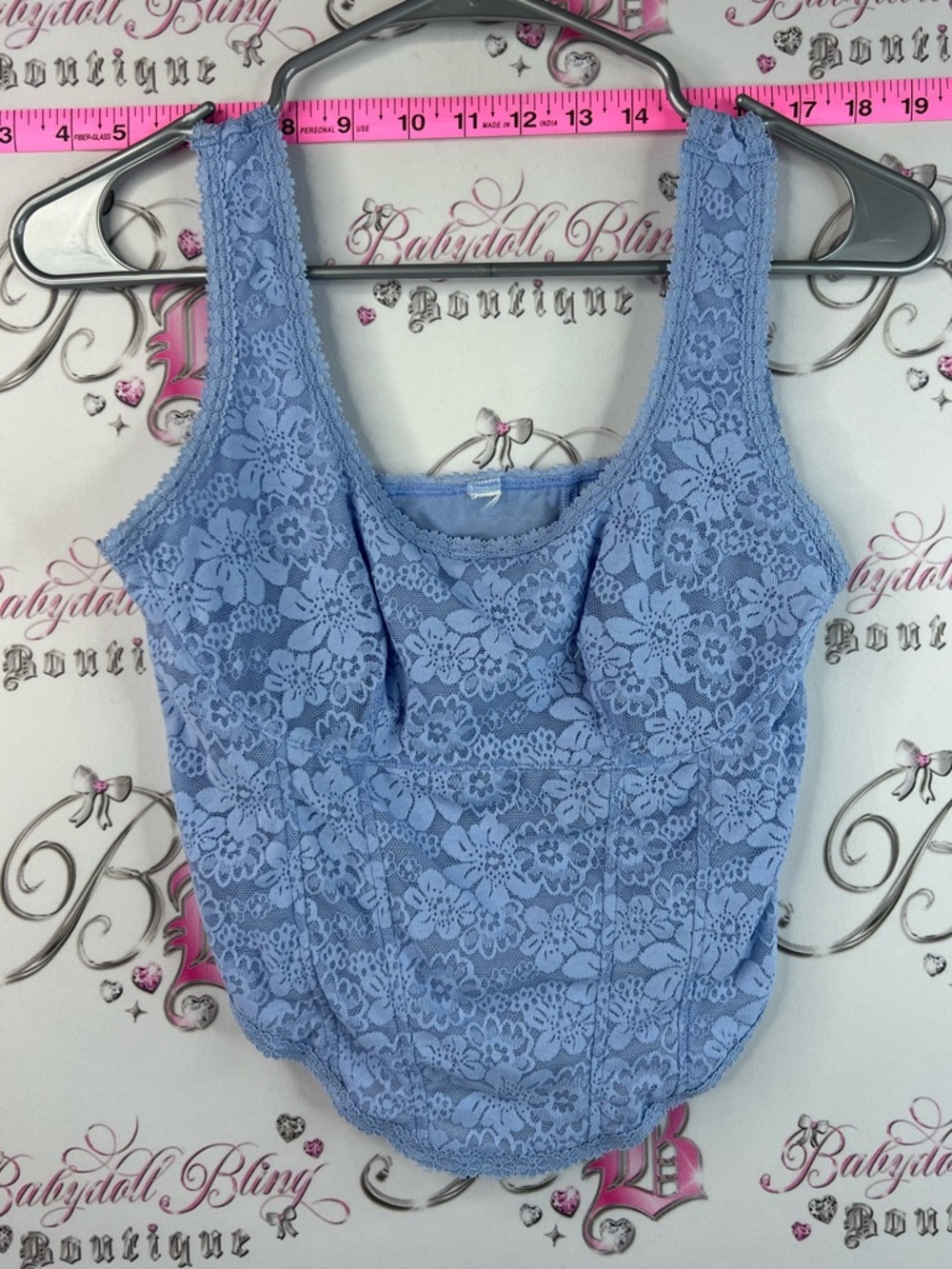 Tank top cropped bustier corset look blue Lavender Lace Sleeveless Tank Top